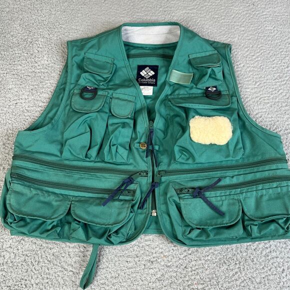 Vintage Columbia Sportswear Fly Fishing Vest Men Medium Green Tackle FM1010 - Picture 1 of 11
